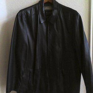 Men's Black Leather Mid Length Coat